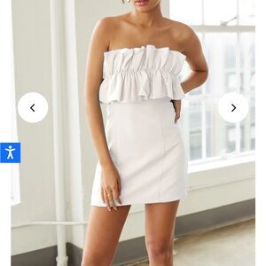 Cream leather strapless ruffle dress size s